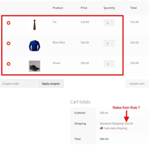 Calculate Shipping Rates for Different Types of Products in the Cart
