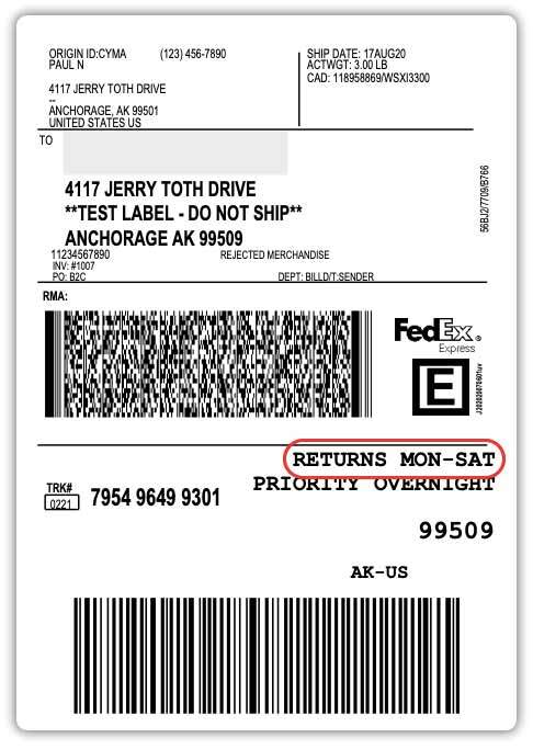 Shopify FedEx Return Shipment Delivery on Saturday